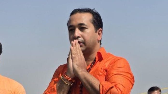 Nitesh Rane taking a holy bath in the Maha Kumbhat Triveni Sangam in Prayagraj | File Photo | X/@NiteshNRane
