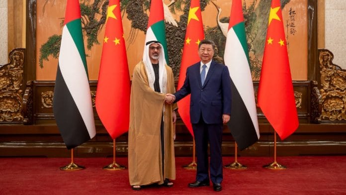 Chinese President Xi Jinping with Crown Prince of Abu Dhabi Sheikh Khaled bin Mohamed bin Zayed Al Nahyan | By special arrangement