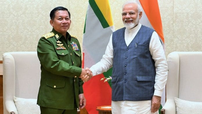 Myanmar Vice President Min Aung Hlaing with Prime Minister Narendra Modi in 2019 | PIB