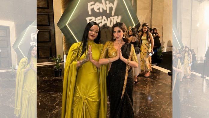 Influencer and entrepreneur Parul Gulati with an AI-generated Rihanna