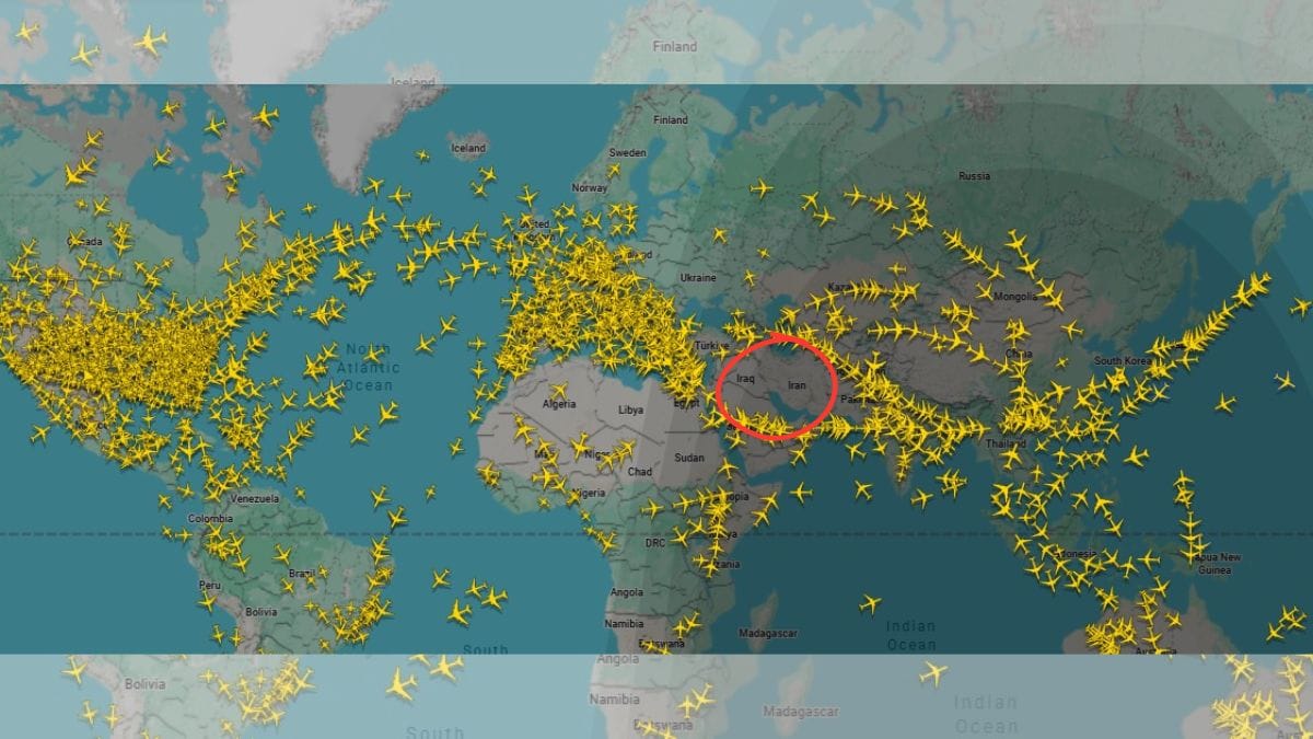 Snapshot from Flight Radar shows how flights from India to Europe, North America and the Gulf and vice-versa have been affected by West Asia conflict | Source: flightradar24.com