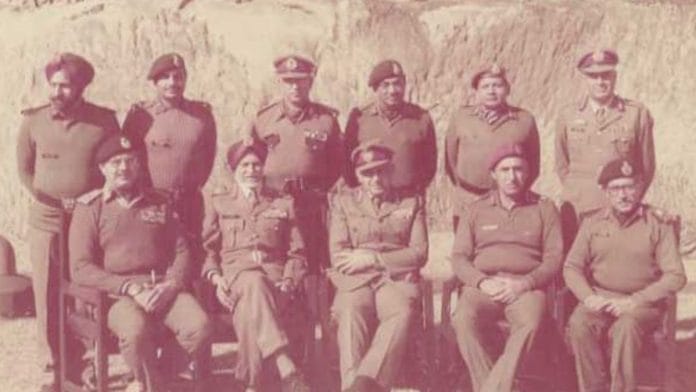 (L-R) Maj Gen Amarjit Singh (standing), Lt. Gen P N Hoon (sitting), Lt. Gen N S Cheema, and Lt. Gen. M L Chibber