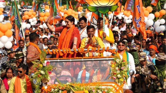 BJP MP Smriti Irani at a roadshow in West Bengal's Chandrakona earlier this month | Source: Smriti Irani/X