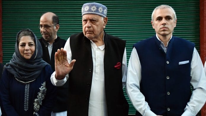 A file photo of National Conference president Farooq Abdullah and his son and J&K CM Omar Abdullah, and PDP chief Mehbooba Mufti | ANI