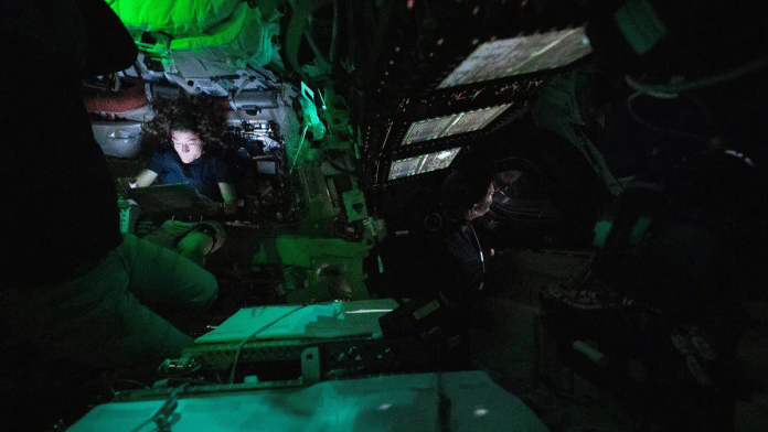 NASA astronaut Christina Koch inside the Orion spacecraft on the third day of the agency’s Artemis II mission, on April 3. Source: NASA