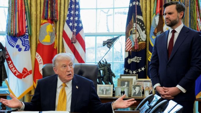 File photo of US President Donald Trump, next to Vice President JD Vance, in the Oval Office at the White House in Washington DC | REUTERS/Jonathan Ernst