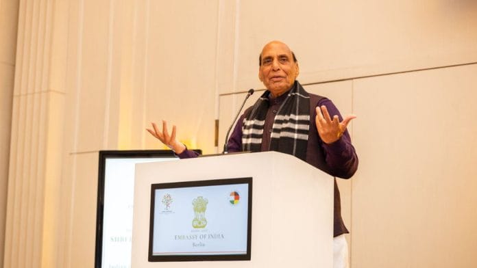 Defence Minister Rajnath Singh speaking at an event in Berlin | X: @rajnathsingh