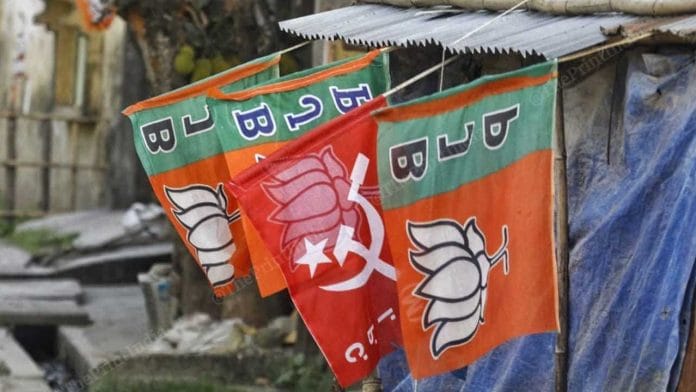 BJP and CPI(M) flags in West Bengal | Photo: Praveen Jain/ThePrint