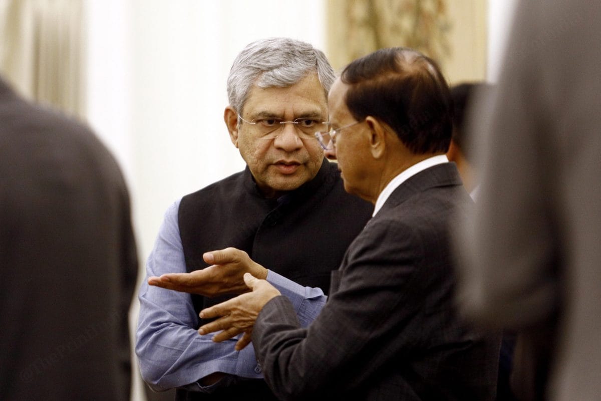 Union Minister Ashwani Vaishnav with Principal Secretary to the Prime Minister of India P.K Mishra at Hyderabad House | Praveen Jain | ThePrint