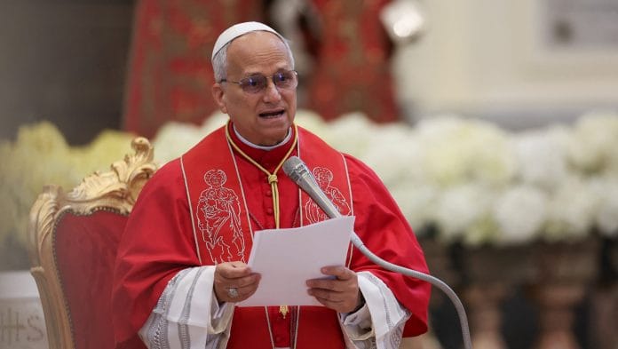Pope Leo XIV speaks during a meeting with bishops, members of the clergy, and families whose members have been victims of environmental pollution at the Cathedral of Santa Maria Assunta, in Acerra, Italy, May 23, 2026 | Reuters