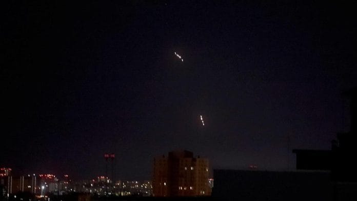 Russian missiles, which appear to be the Oreshnik hypersonic ballistic missile, according to the Ukrainian Air Force, fly during a Russian missile and drone strike, amid Russia's attack on Ukraine, in Kyiv, on May 24, 2026. | Photo Credit: Reuters