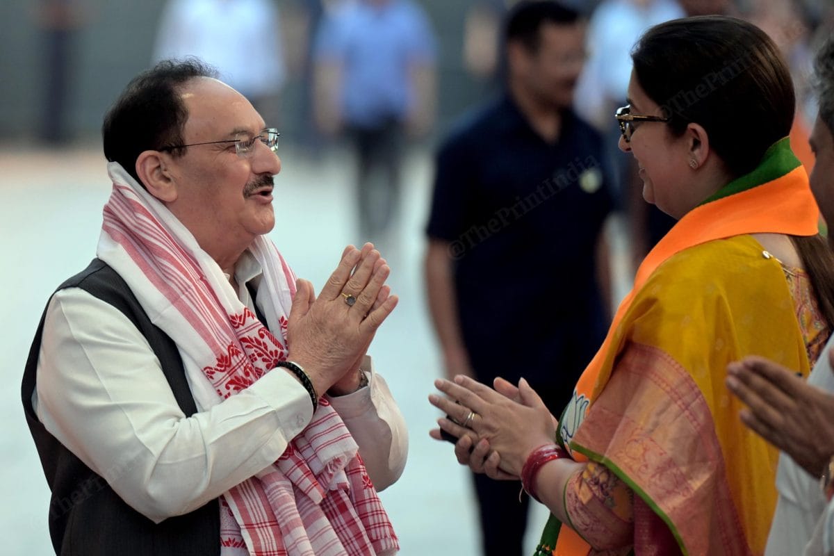 Union Minister JP Nadda with BJP leader Smriti Irani | Suraj Singh Bisht | ThePrint