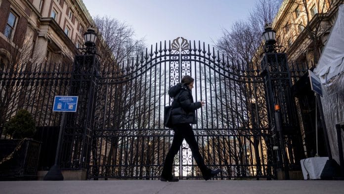 An entrance to Columbia University in New York, US, on Friday, March 7, 2025. The Trump Administration said it is canceling $400 million of federal grants and contracts to Columbia University, citing civil rights complaints against the Ivy League school by Jewish students. | Photographer: Yuki Iwamura/Bloomberg