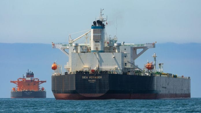 The Sea Voyager crude oil tanker anchored off the Port of Long Beach in Long Beach, California, US, on Thursday, May 7, 2026. The near closure of the Strait of Hormuz has sparked a global fuel crunch, and consumers are getting saddled with soaring prices. Photographer: Tim Rue/Bloomberg