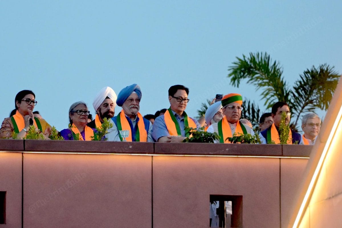 BJP senior leaders watch PM Modi arrive at the BJP headquarters | Suraj Singh Bisht | ThePrint