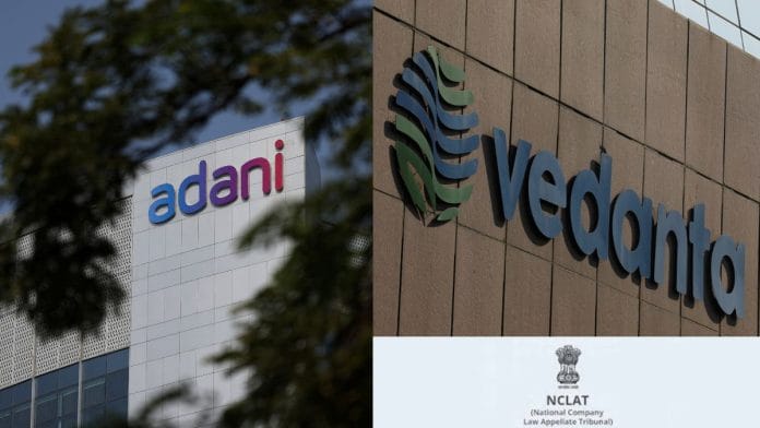 Representational | File photos of Adani group Corporate House on outskirts of Ahmedabad and headquarters of Vedanta in Mumbai | Amit Dave and Danish Siddiqui/Reuters