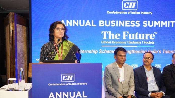 Deepti Gaur Mukerjee, Secretary, Ministry of Corporate Affairs, speaks at CII Annual Business Summit 2026 in New Delhi | X/@FollowCII