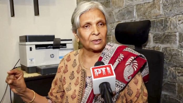 File photo: Giribala Singh, retired judge and mother-in-law of Twisha Sharma, who was found hanging at her marital home in Bhopal earlier this month | PTI