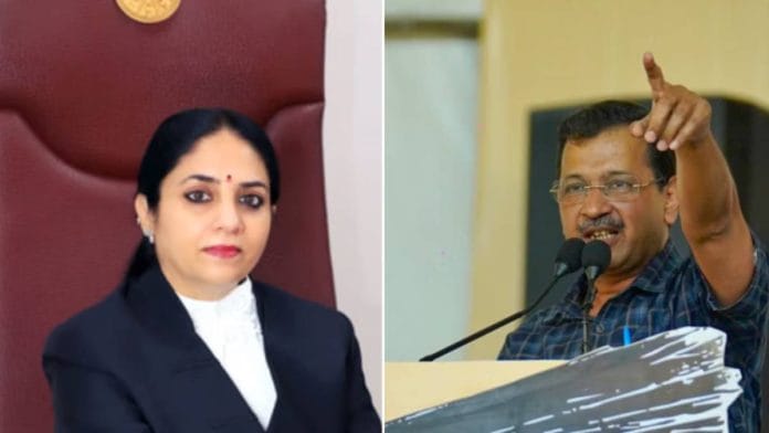 Justice Swarana Kanta Sharma of the Delhi High Court & AAP leader Arvind Kejriwal | delhihighcourt.nic.in/X