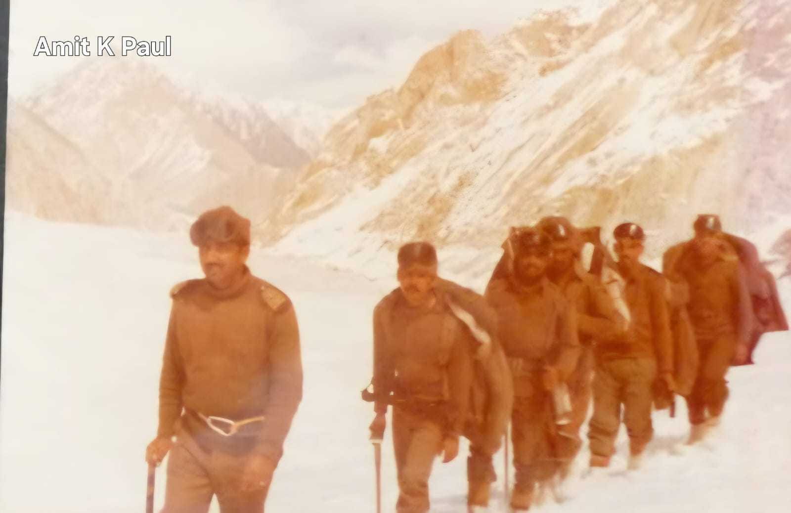 Patrolling the glacier. Col DK Khanna is in the front