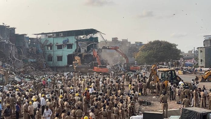 Heavy deployment of police personnel during the demolition of Faisane Mustafa Garib Nawas Masjid in Garib Nagar, Bandra, following a stone-pelting incident | Kasturi Walimbe | ThePrint