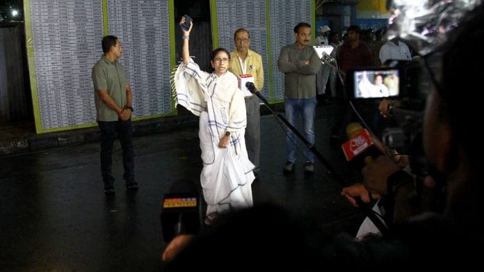 West Bengal Chief Minister and TMC candidate for Bhabanipur constituency, Mamata Banerjee speaks to the media during her visit to a counting centre within her constituency ahead of the result declaration of state Assembly elections, in Kolkata, Friday, May 1, 2026. | PTI Photo