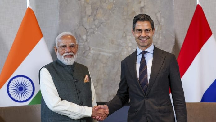 Prime Minister Narendra Modi with his Netherlands counterpart Rob Jetten during a bilateral engagement, in Netherlands | PTI
