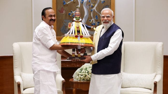 In this image posted on May 26, 2026, Prime Minister Narendra Modi during a meeting with Kerala Chief Minister VD Satheesan, in New Delhi. | @vdsatheesan/X via PTI Photo