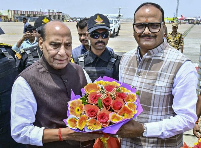 **EDS: THIRD PARTY IMAGE** In this image posted on May 30, 2026, Union Defence Minister Rajnath Singh being received by Uttar Pradesh Deputy Chief Minister Brajesh Pathak upon his arrival, in Lucknow. (@brajeshpathakup/X via PTI Photo)(PTI05_30_2026_000082B)