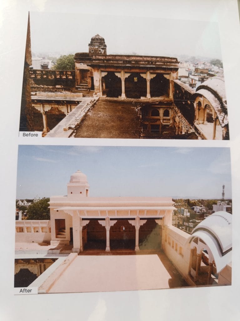 नारनौल के छत्ता राय बाल मुकंद दास में मरम्मत कार्य से पहले और बाद की तस्वीरें | फोटो: कृष्ण मुरारी/दिप्रिंट