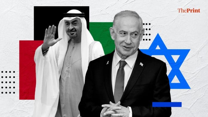 UAE President Mohamed bin Zayed Al Nahyan (L) and PM Benjamin Netanyahu of Israel (R) | Illustration: Shruti Naithani/ThePrint