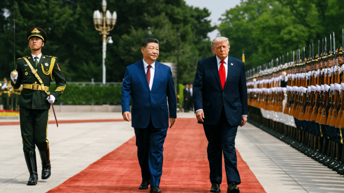 US President Donald Trump receives the guard of honour, at Great Hall of the People, in Beijing on Thursday. Chinese President Xi Jinping also present. | X/@WhiteHouse