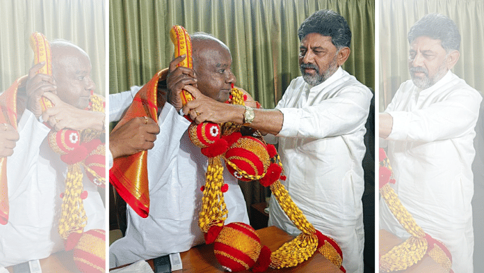 Former Prime Minister HD Deve Gowda and Karnataka Deputy Chief Minister DK Shivakumar first came in direct electoral battle in the 1985 Karnataka elections | ANI