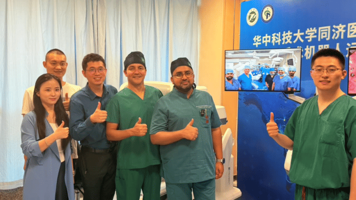 Dr Syed Mohammed Ghouse with the team at Tongji Hospital in China, from where he carried out a robotic surgery on a patient in Hyderabad | By Special Arrangement