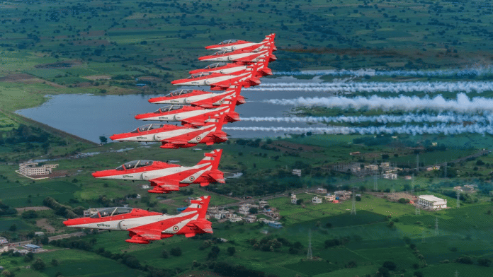 The Suryakiran team in a closely coordinated manoeuvre | Facebook/Suryakiran Aerobatic Team