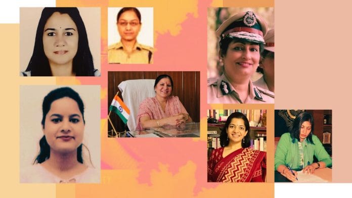 (Clockwise from left) SDM Renuka Nandal, DCP Deepti Garg, police chief Rajshri Singh, DCP Dhaarna Yadav, MLA Geeta Bhukkal (centre) and City Magistrate Ritu Bansiwal | Photos: By special arrangement | Featured image made on Canva