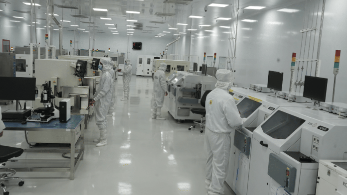 A cleanroom at Kaynes Semicon’s Outsourced Semiconductor Assembly and Test facility at Sanand. Chips that go into ACs, washing machines, EVs are packaged & tested here. | Vrinda Tulsian/ThePrint