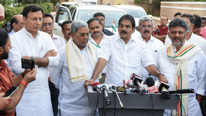 Congress General Secretary K. C. Venugopal, Karnataka CM Siddaramaiah and Deputy CM DK Shivakumar addresses press in New Delhi on Tuesday. | ANI
