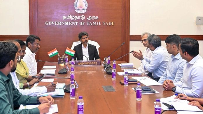 Tamil Nadu Chief Minister Joseph Vijay chairs a review meeting at the Chief Secretariat in Chennai | Photo: @CMOTamilnadu/X via PTI