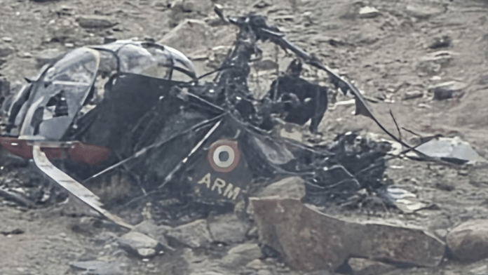 The Cheetah helicopter that crashed in the Tangste region near Leh | X/@TheSatishDua
