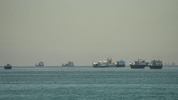 Representational image. | Vessels anchored at Strait of Hormuz, as seen from Musandam, Oman, on 26 May. | Reuters