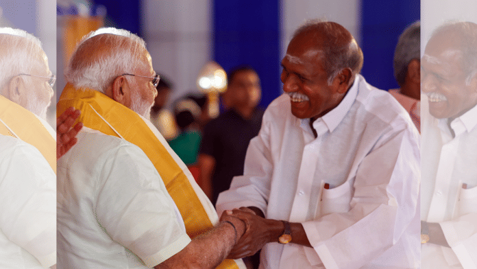 File photo of Puducherry Chief Minister N. Rangasamy with Prime Minister Narendra Modi. | ANI