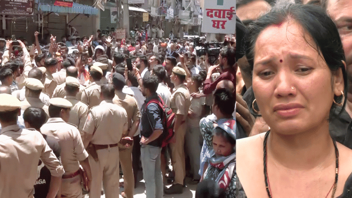 Protest erupts in Khoda after the stabbing incident. | A relative mourns (right) after mortal remains of the minor brought to his residence. | ANI