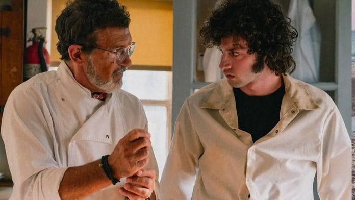 Antonio Banderas and Dominic Sessa in a shot from the trailer of Tony. | YouTube
