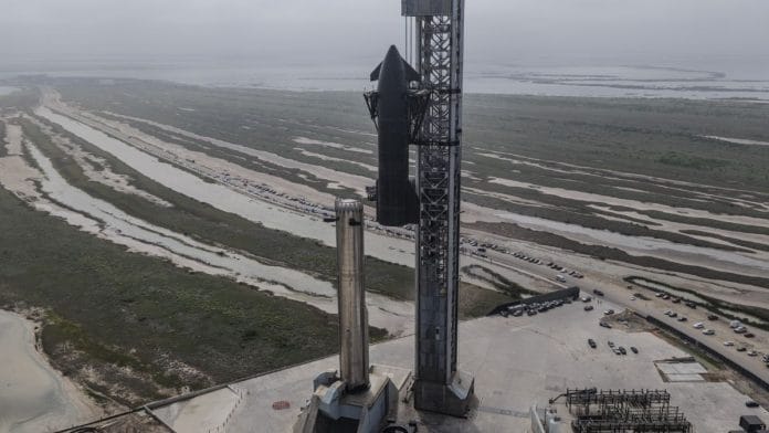 Starship V3 stacked on the pad at Starbase | X