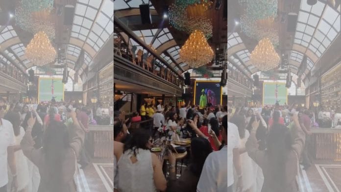 Screengrabs from the viral video, showing people dancing in a club.