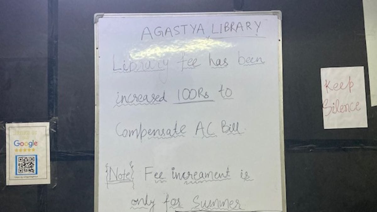 Notice of fees increment by Rs. 100 for summers in Agastya library managed by Sudhanshu Kumar near Dwarka Mor metro station l Photo: Preksha | ThePrint