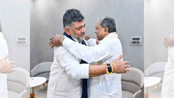 Karnataka Chief Minister Siddaramaiah and Deputy Chief Minister DK Shivakumar during a breakfast meeting at the CM's official residence in Bengaluru | Handout via PTI Photo