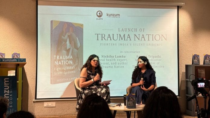 L to R: Amrita Tripathi and Nishtha Lamba at the book launch of Trauma Nation | Vitasta Kaul, ThePrint