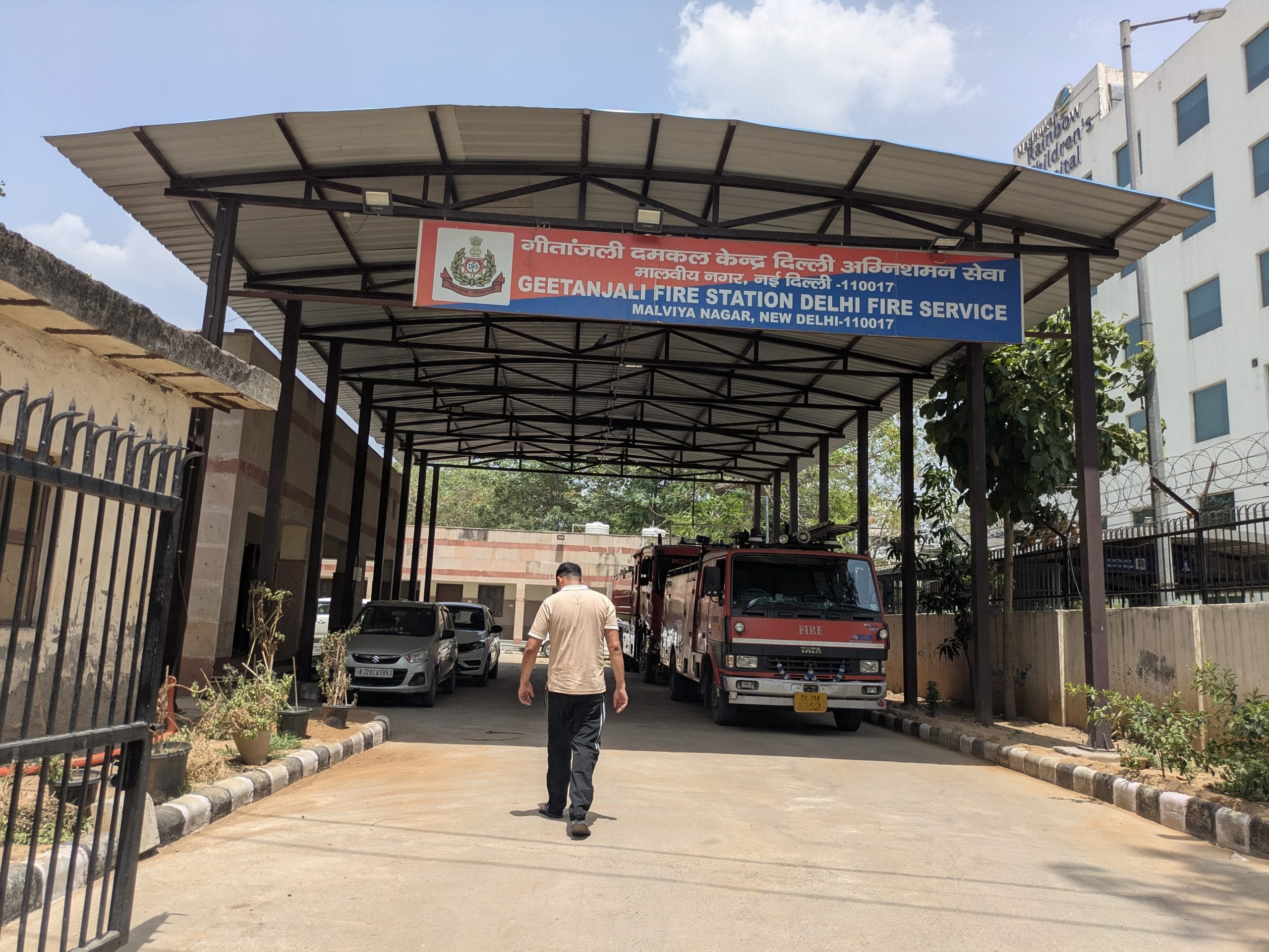 The Geetanjali Fire Station, which stands 500 metres from the location of the Hauz Rani fire. On 3 June, the team was tending to a garbage fire in Jaunapur | Photo: Himanshi Aggarwal, ThePrint